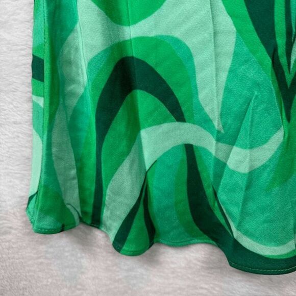 ZARA Slip Dress Draped Neck Spaghetti Strap Satin Green Swirl Print Size Small - Picture 3 of 8